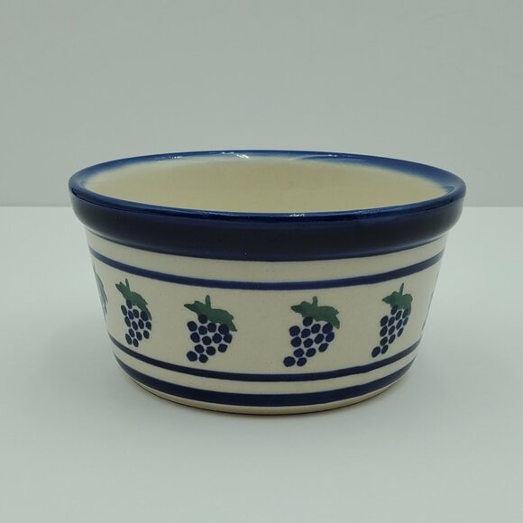 Polish Pottery Grapes Bowl Blue Bands Grape Blueberry Soup Cereal Bowl - Picture 4 of 9